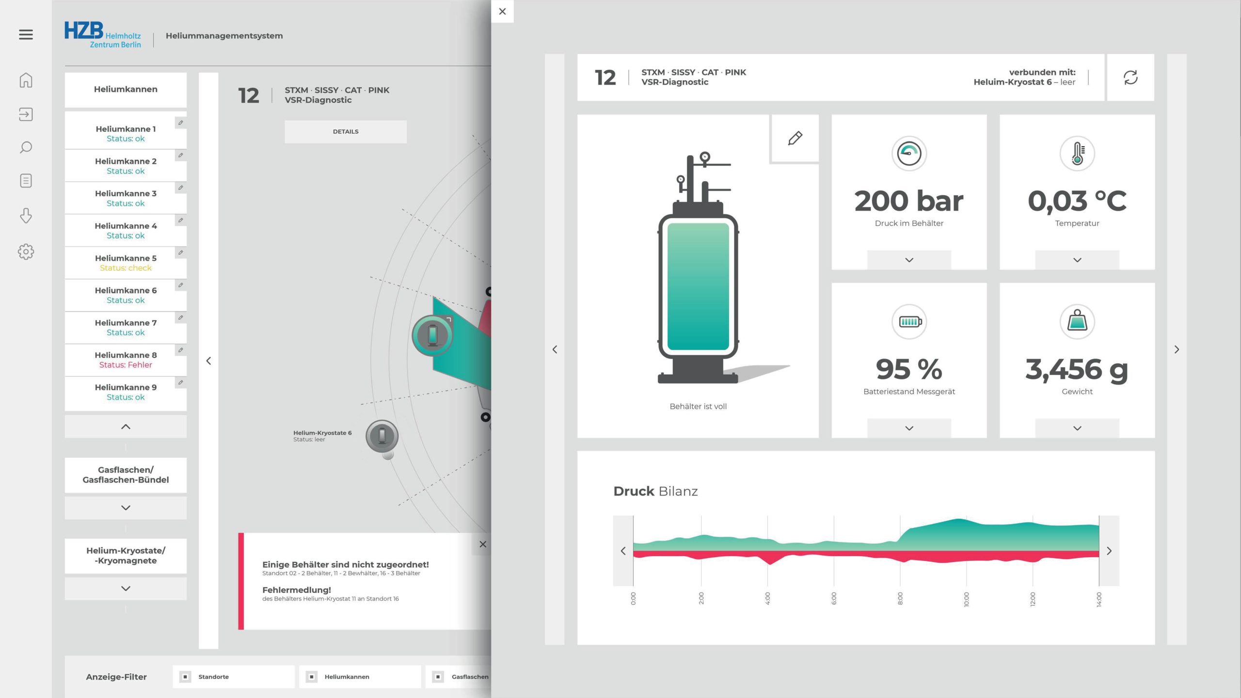 helmholtz-ui-design- helmholtz user interface heliummanagementsystem mit rechts geöffnetem untermenue