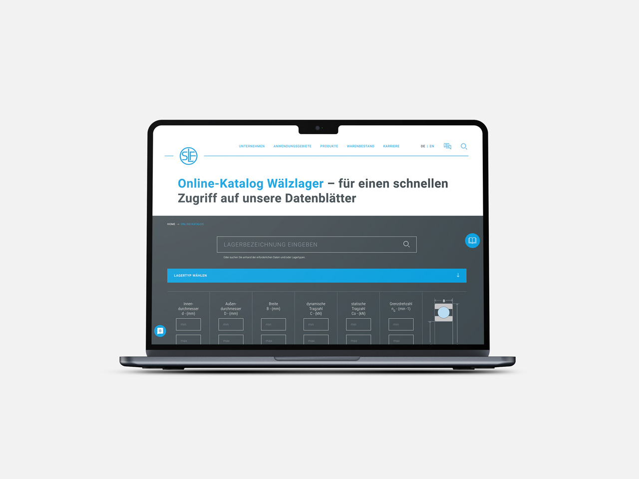 SLF_Macbook_Katalog SLF Fraureuth Online-Katalog Darstellung des Auswahlfilters auf einem Laptop
