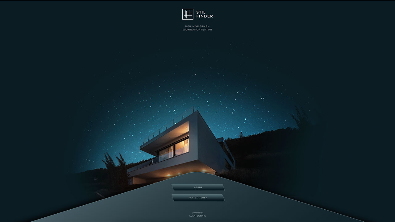 avantecture stilfinder login screen der webanwendung