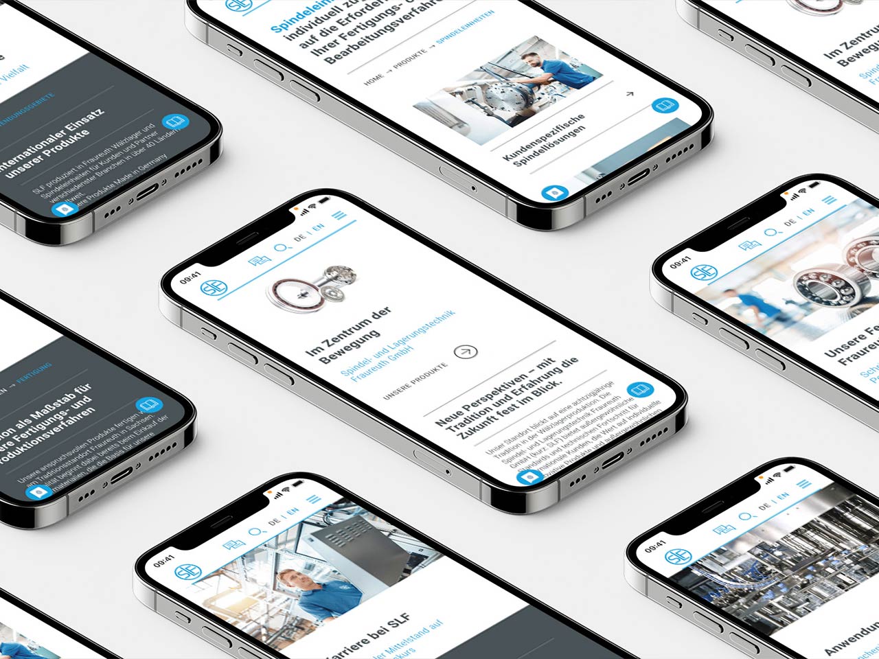 referenz-slf-01 slf fraureuth verschiedene handyscreens nebeneinander - mockup